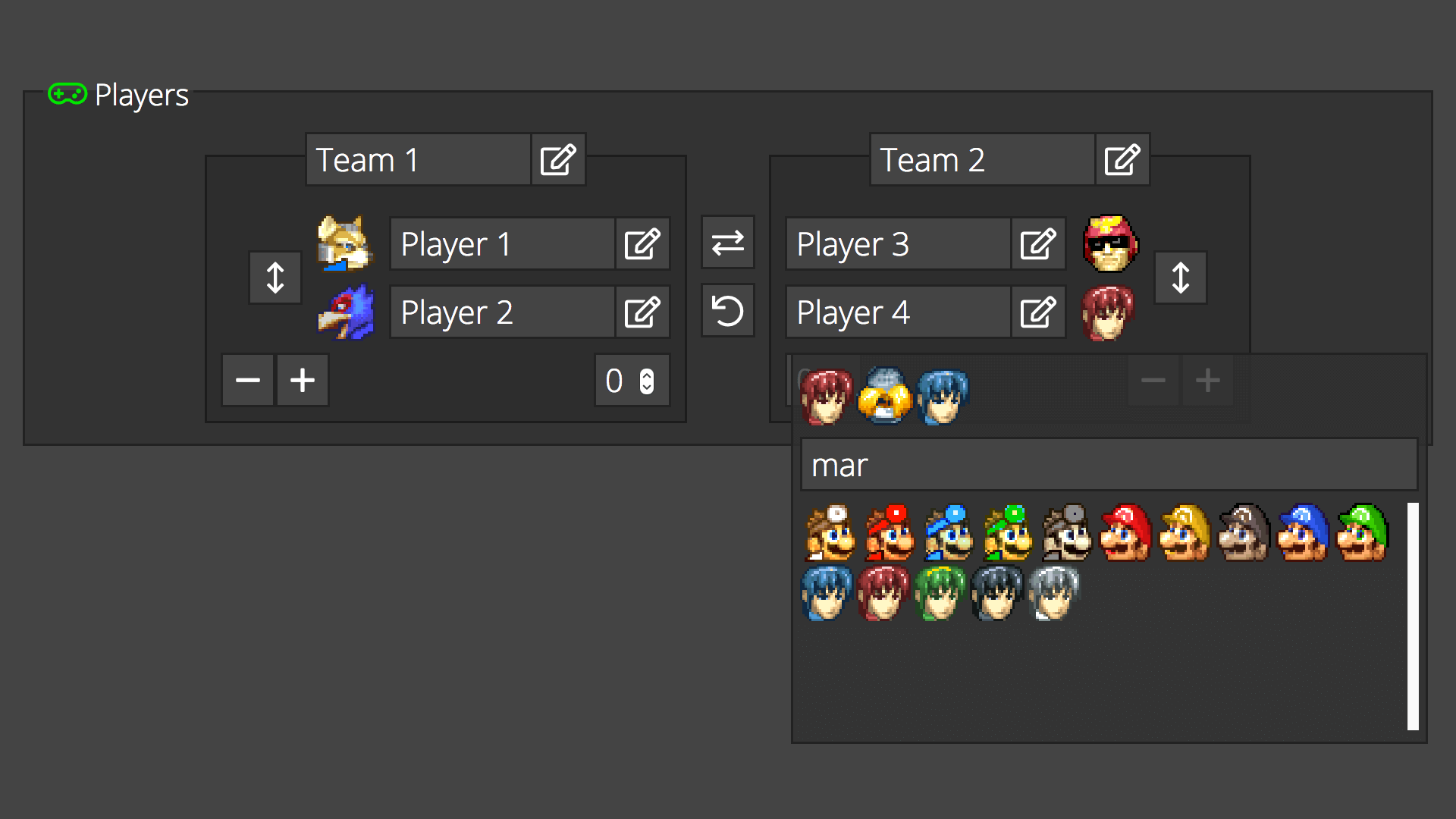 Streameta teams controller with Super Smash Bros. Melee character icons