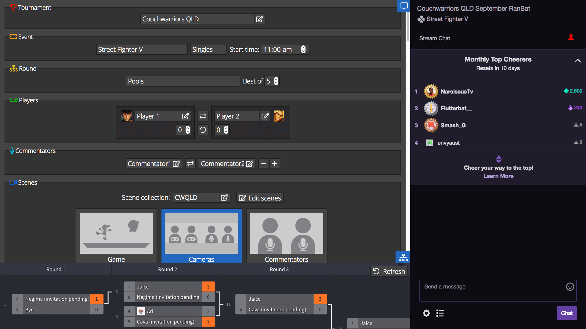 Streameta controller with chat and bracket